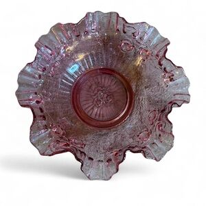 Vintage Fenton Pink Cabbage Rose Ruffled Edge Bowl